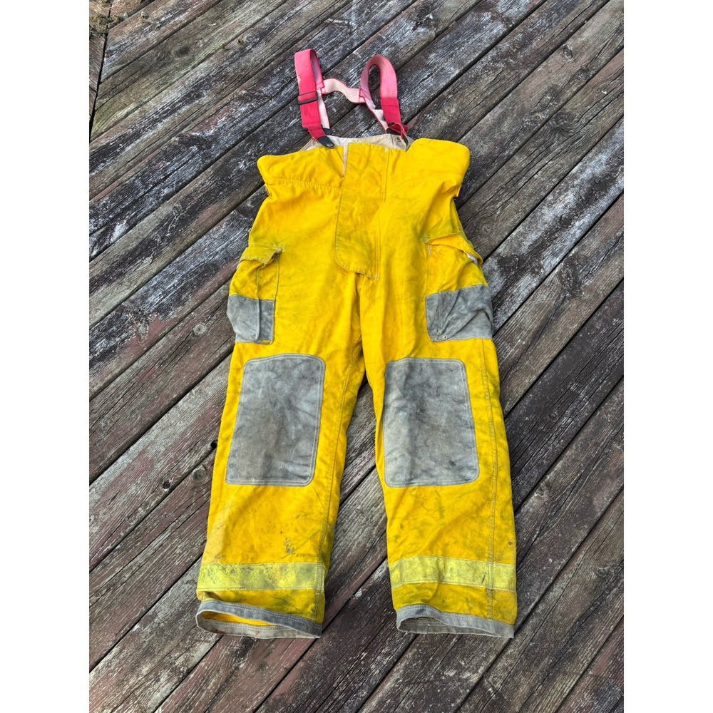 Globe Fireman's Overall Pants Mens 42x30 Reflective Yellow Tape Workwear Bibs